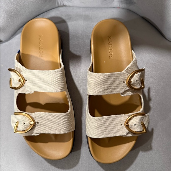 Rothy's Shoes - NWT Rothy's  BUCKLE SLIDE Tan Women's Sandals with Gold Buckles